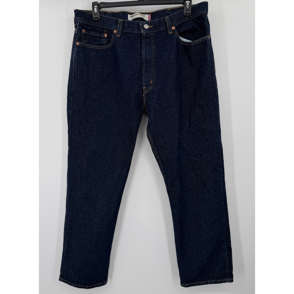 Levis 505 Regular Fit Jeans Mens 38x30 Dark Wash Straight Leg Denim Indigo